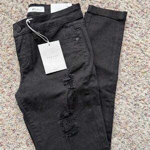 KanCan Women's Charcoal Distressed Skinny Jeans